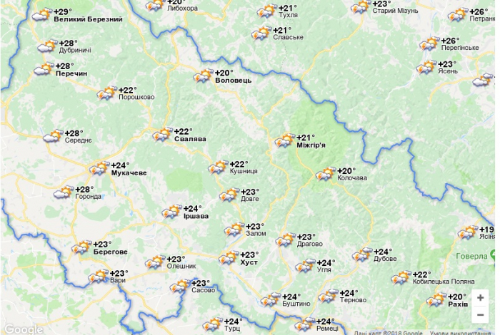 На Закарпатті завтра місцями  дощі і грози