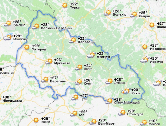 Закарпатський гідрометцентр обіцяє мінливу хмарність і можливо - грози
