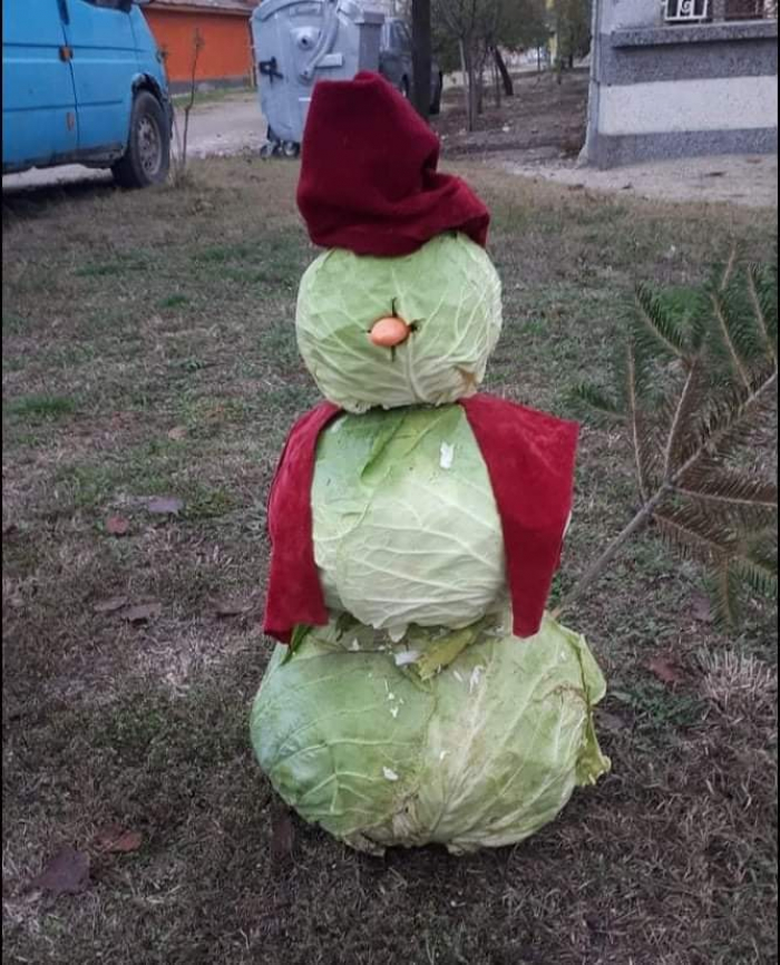 Немає снігу - є овочі: закарпатці зробили оригінального сніговика