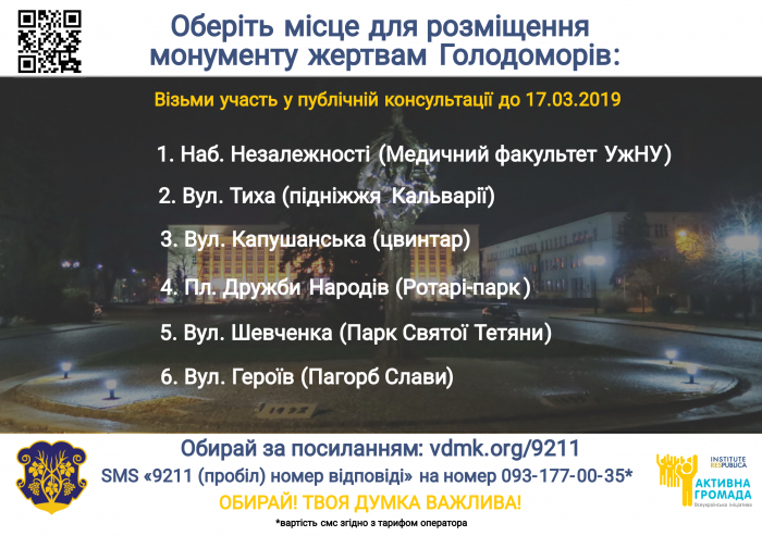 Ужгородці самостійно оберуть місце встановлення "Свічі пам'яті". Які варіанти пропонують?