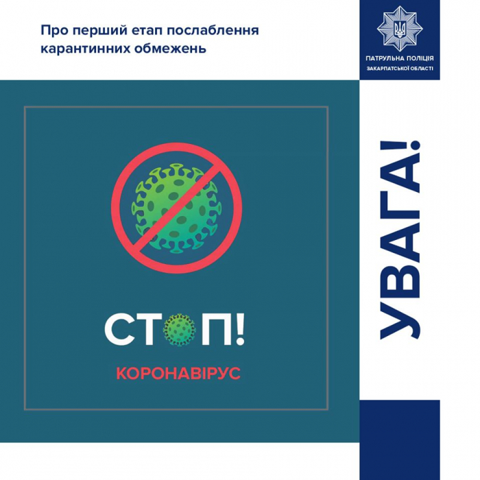 Патрульна поліція роз’яснює закарпатцям перший етап послаблення карантинних обмежень