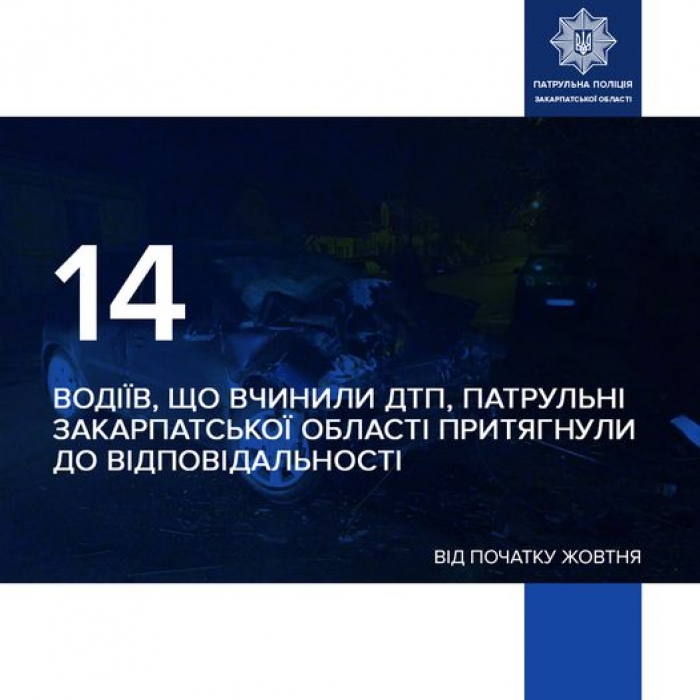 15 ДТП зі зниклими трапилoся від початку жовтня на території обслуговування патрульної поліції Закарпаття