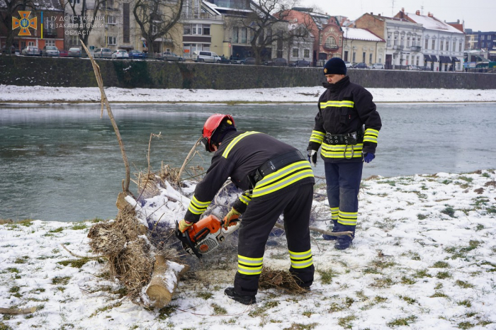 В Ужгороді рятувальники розчищали підмостові опори й берег річки від нанесеного сміття