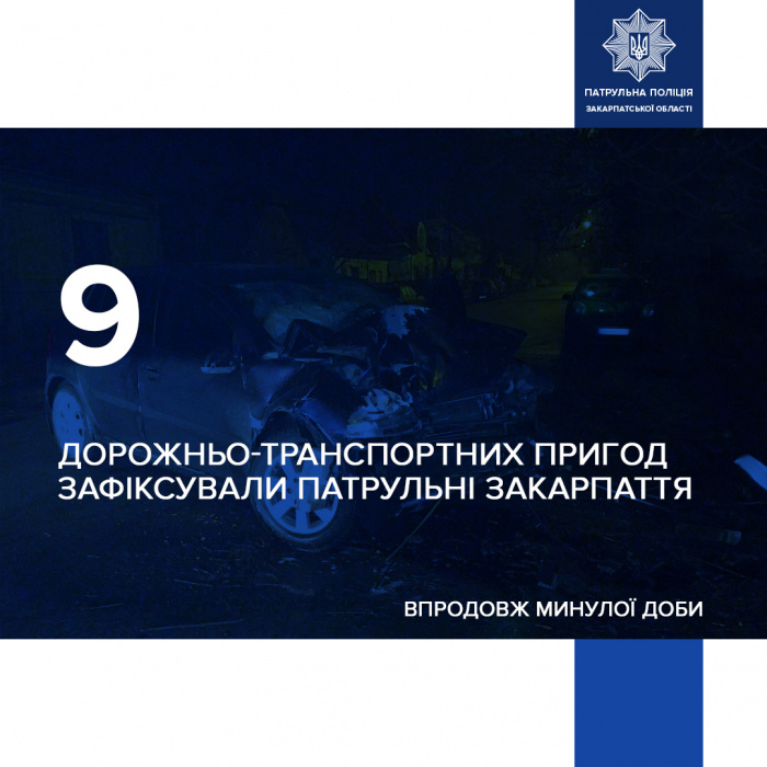 За минулу добу на Закарпатті зафіксували 9 ДТП