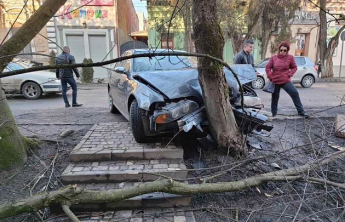 У Берегові жінка на BMW не розминулася із деревом (ФОТОФАКТ)