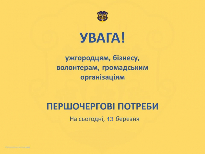 Потреби Центру гуманітарної допомоги в Ужгороді у «Совиному гнізді» станом на сьогодні