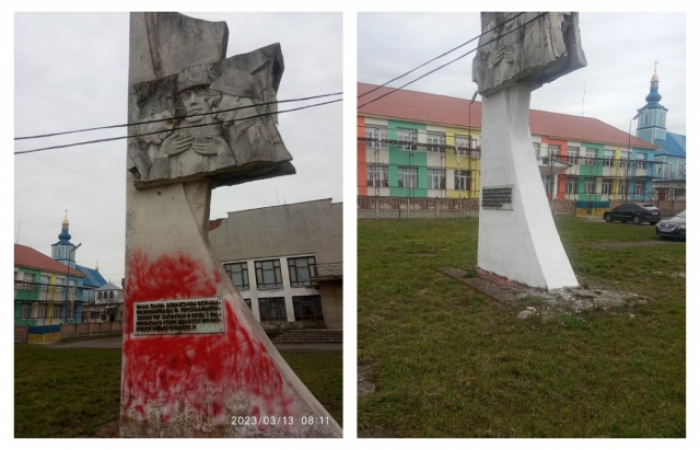 Радянський пам'ятник, який розфарбували на Берегівщині, вже відмили і побілили (ФОТО)