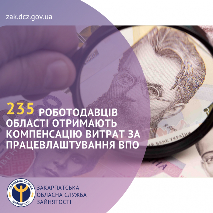 235 роботодавців області отримають компенсацію витрат за працевлаштування ВПО