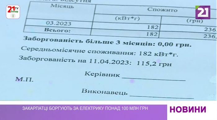 Закарпатці боргують за електрику понад 100 мільйонів гривень
