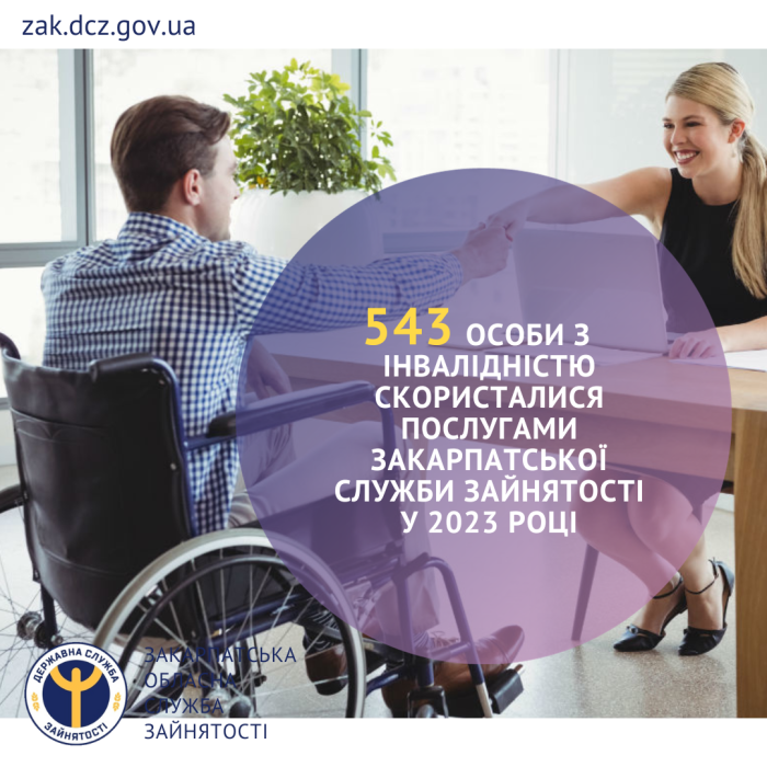 543 особи з інвалідністю скористалися послугами Закарпатської служби зайнятості у 2023 році