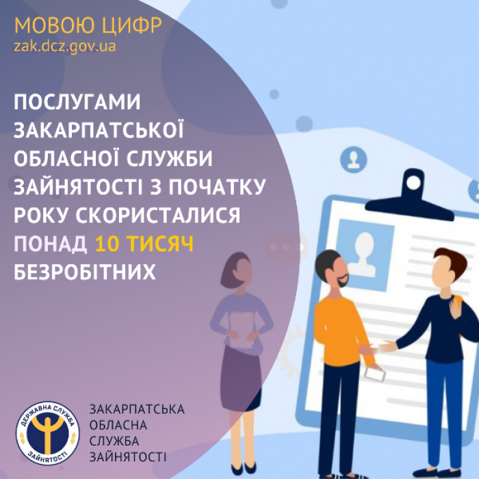 Послугами Закарпатської обласної служби зайнятості з початку року скористалися понад 10 тисяч безробітних
