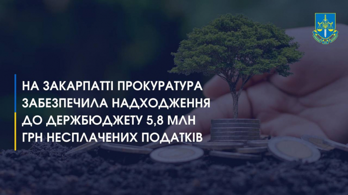 Закарпатська обласна прокуратура забезпечила відшкодування до державного бюджету понад 5,8 млн грн несплачених податків