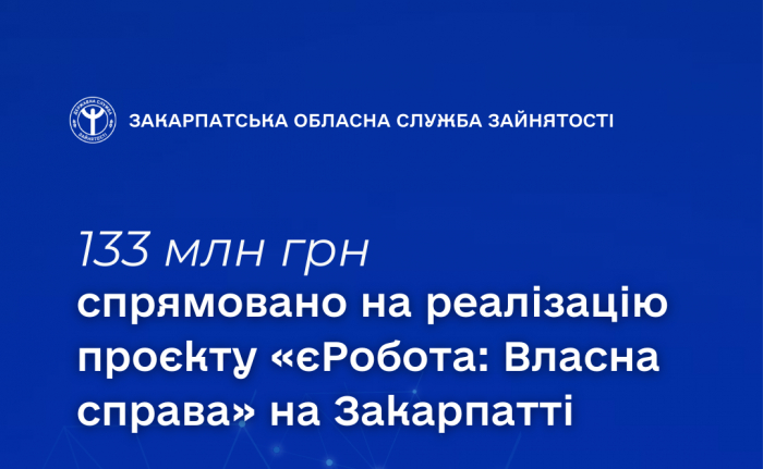 На Закарпатті на реалізацію проєкту «єРобота: Власна справа» спрямовано 133 млн грн

