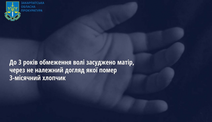 До 3 років обмеження волі засуджено жительку Ужгородщини, через неналежний догляд якої помер 3-місячний хлопчик