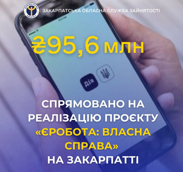 На Закарпатті на реалізацію проєкту «єРобота: Власна справа» спрямовано 95,6 млн грн