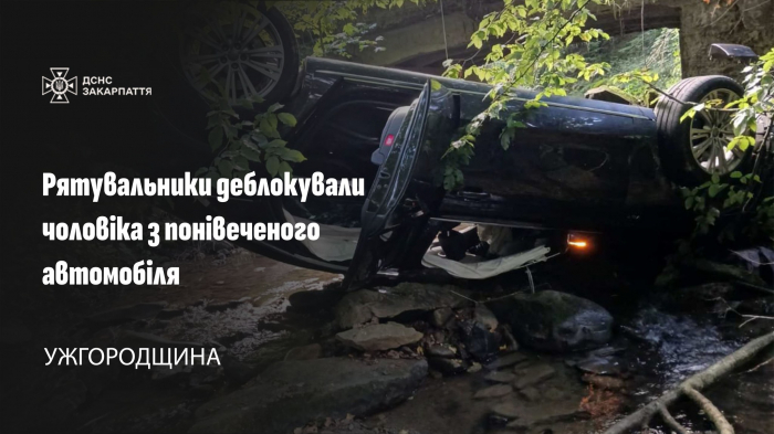 Рятувальники та медики деблокували водія, автомобіль якого перекинувся на дах і опинився у воді