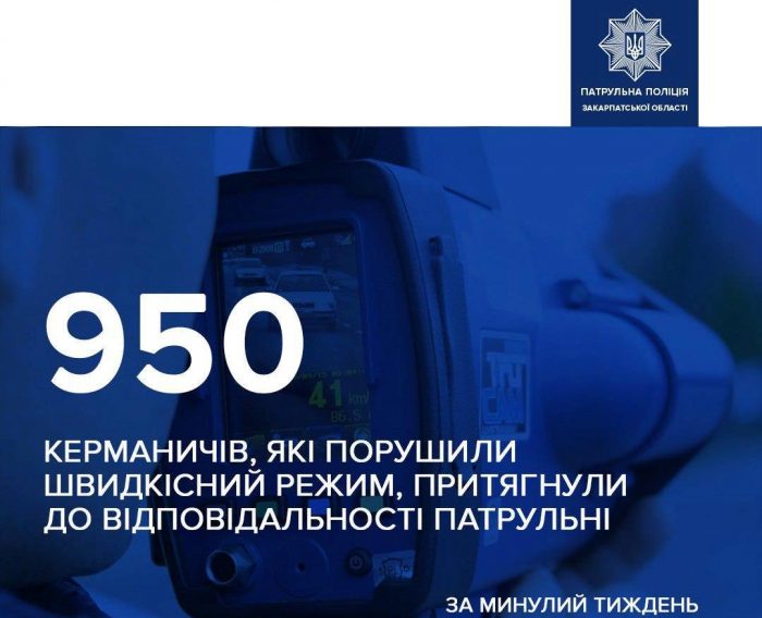 За минулий тиждень закарпатські патрульні винесли 950 постанов за перевищення дозволеної швидкості
