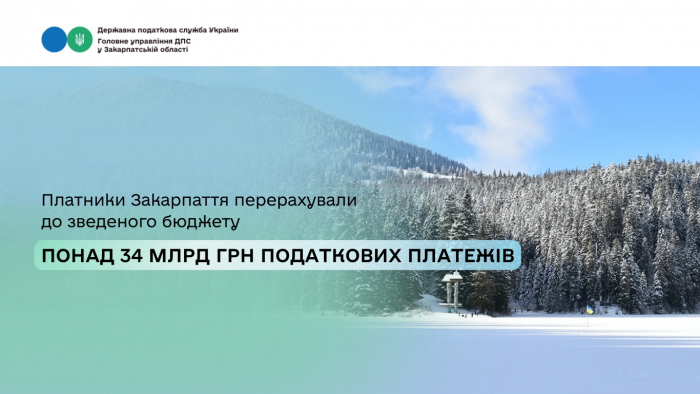 Платники Закарпаття перерахували до зведеного бюджету понад 34 млрд грн податкових платежів

