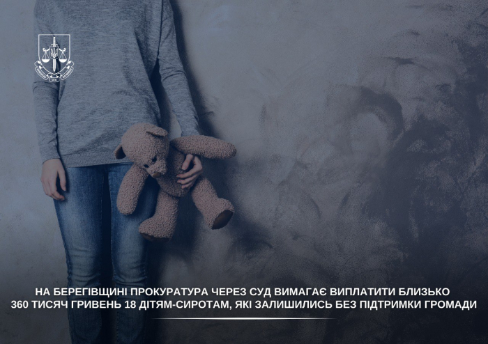 На Берегівщині прокуратура через суд вимагає виплатити близько 360 тисяч гривень 18 дітям-сиротам, які залишились без підтримки громади