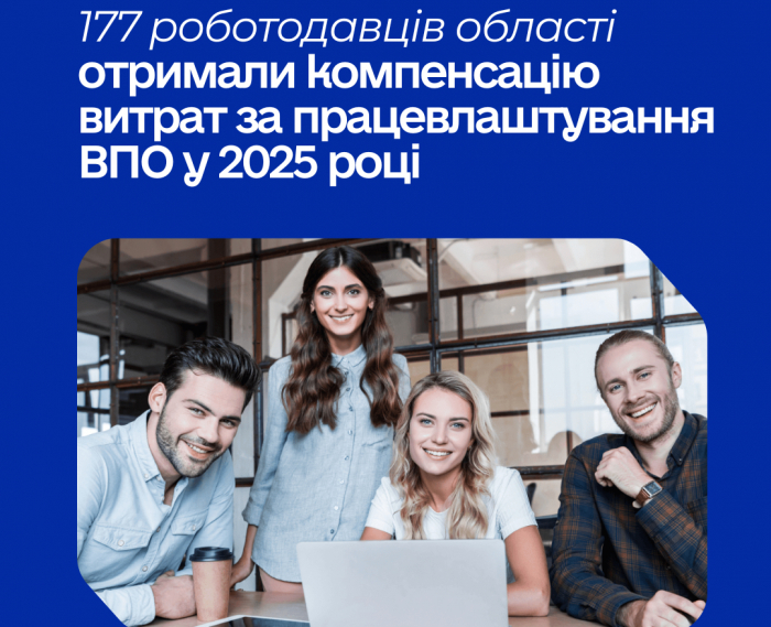 177 роботодавців області отримали компенсацію витрат за працевлаштування ВПО у 2025 році

