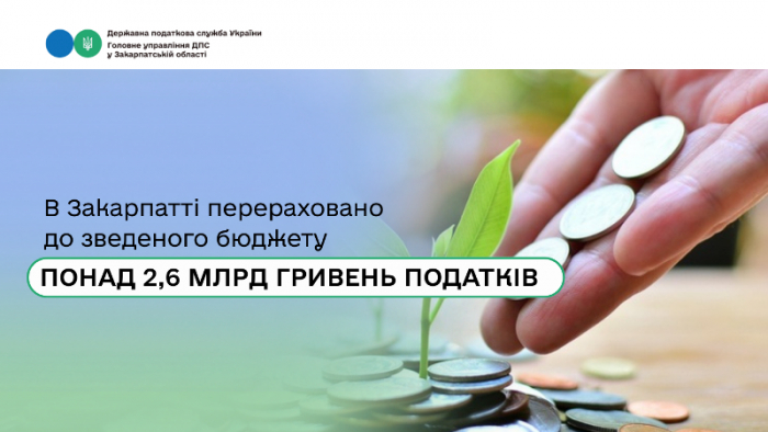 У січні на Закарпатті сплачено до зведеного бюджету понад 2,6 млрд гривень податків
