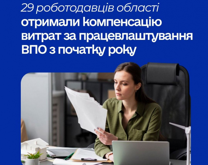 Компенсацію витрат за працевлаштування ВПО цьогоріч отримали вже 29 роботодавців області
