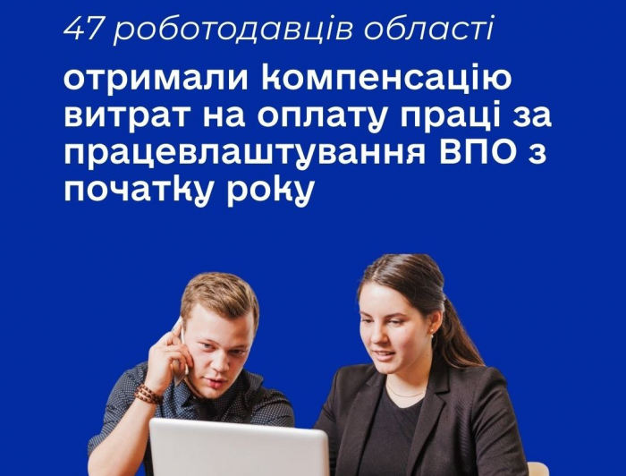 47 роботодавців області отримали компенсацію витрат на оплату праці за працевлаштування ВПО з початку року

