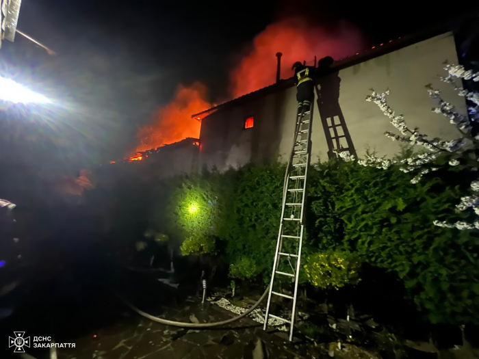 Ужгородські рятувальники ліквідували пожежу в житловому будинку та зняли сусіда з даху його оселі
