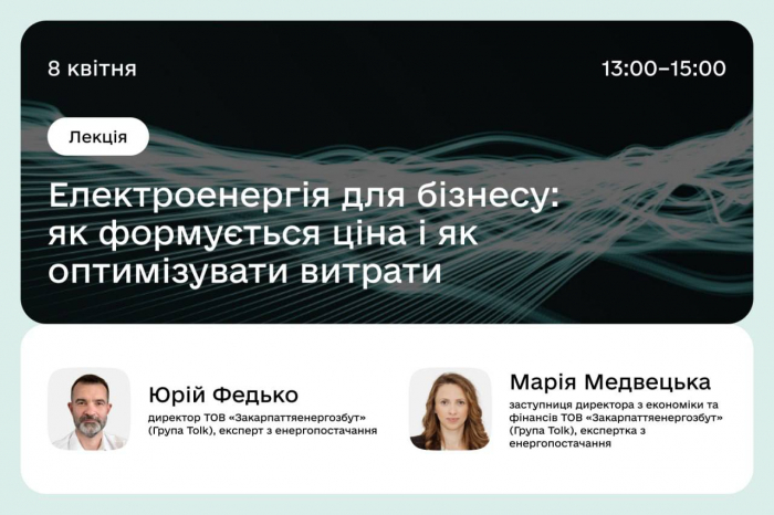 Електроенергія для бізнесу: як формується ціна і як можна оптимізувати витрати – в Ужгороді підприємців запрошують на зустріч з енергетиками