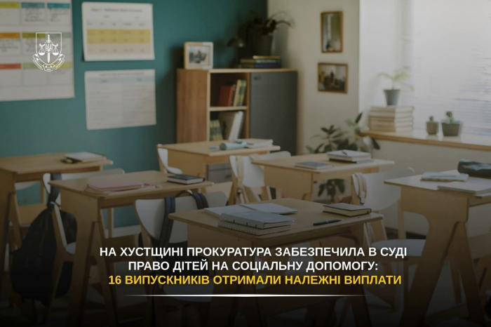 На Хустщині прокуратура забезпечила в суді право дітей на соціальну допомогу: 16 випускників отримали належні виплати
