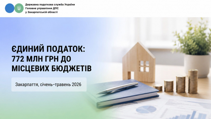 Єдиний податок: до місцевих бюджетів Закарпаття надійшло понад 772 млн грн за січень-травень 2026 року