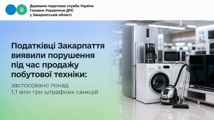 Податківці Закарпаття виявили порушення під час продажу побутової техніки: застосовано понад 1,1 млн грн штрафних санкцій