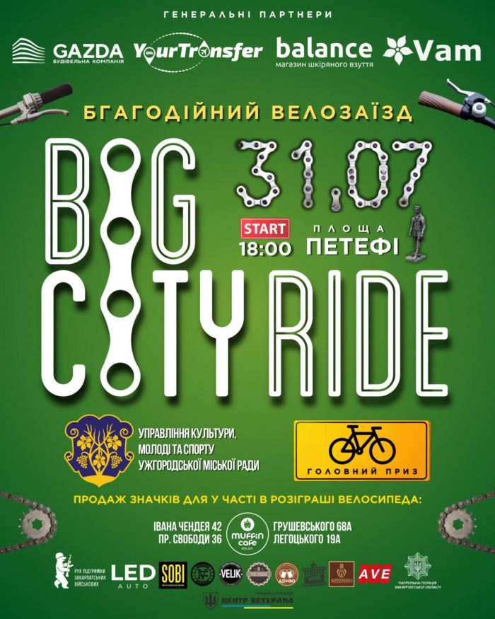 В Ужгороді проведуть благодійний велозаїзд Big City Ride на підтримку ЗСУ

