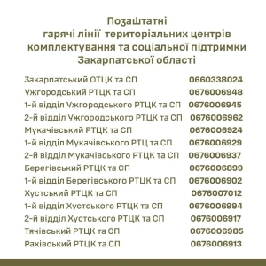 Куди звертатися з питань мобілізації та військового обліку: контакти ТЦК Закарпаття